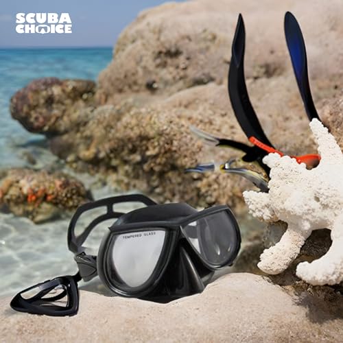 Scuba Choice Black Dive Mask – Low-Volume, Adjustable Fit for Narrow Faces