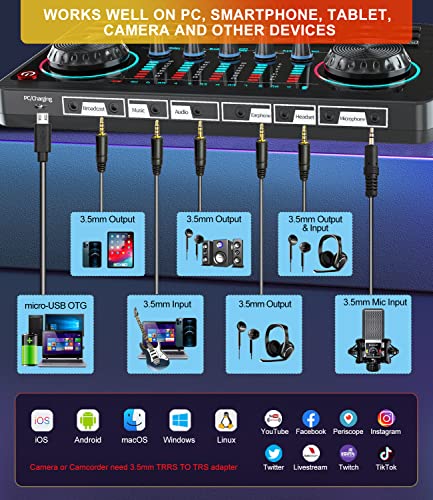 image for USB Audio Mixer Microphone Bundle, tenlamp V10 Sound Mixer Board with 