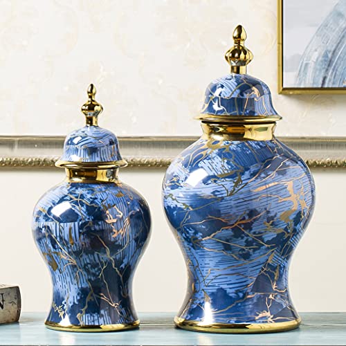 Vase de gingembre bleu en céramique avec couvercle pour fleurs m - 3