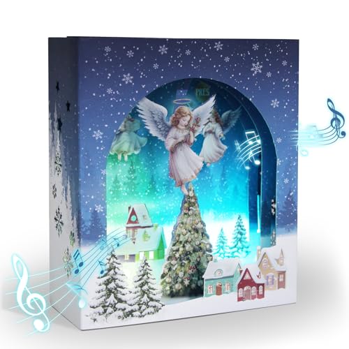 Yinghezu 3D Pop Up Christmas Cards with Lights & Music with Envelopes, Animated Christmas Gift Cards for Mom Women Men Kids Child Dad Father Wife Husband Boys Girls