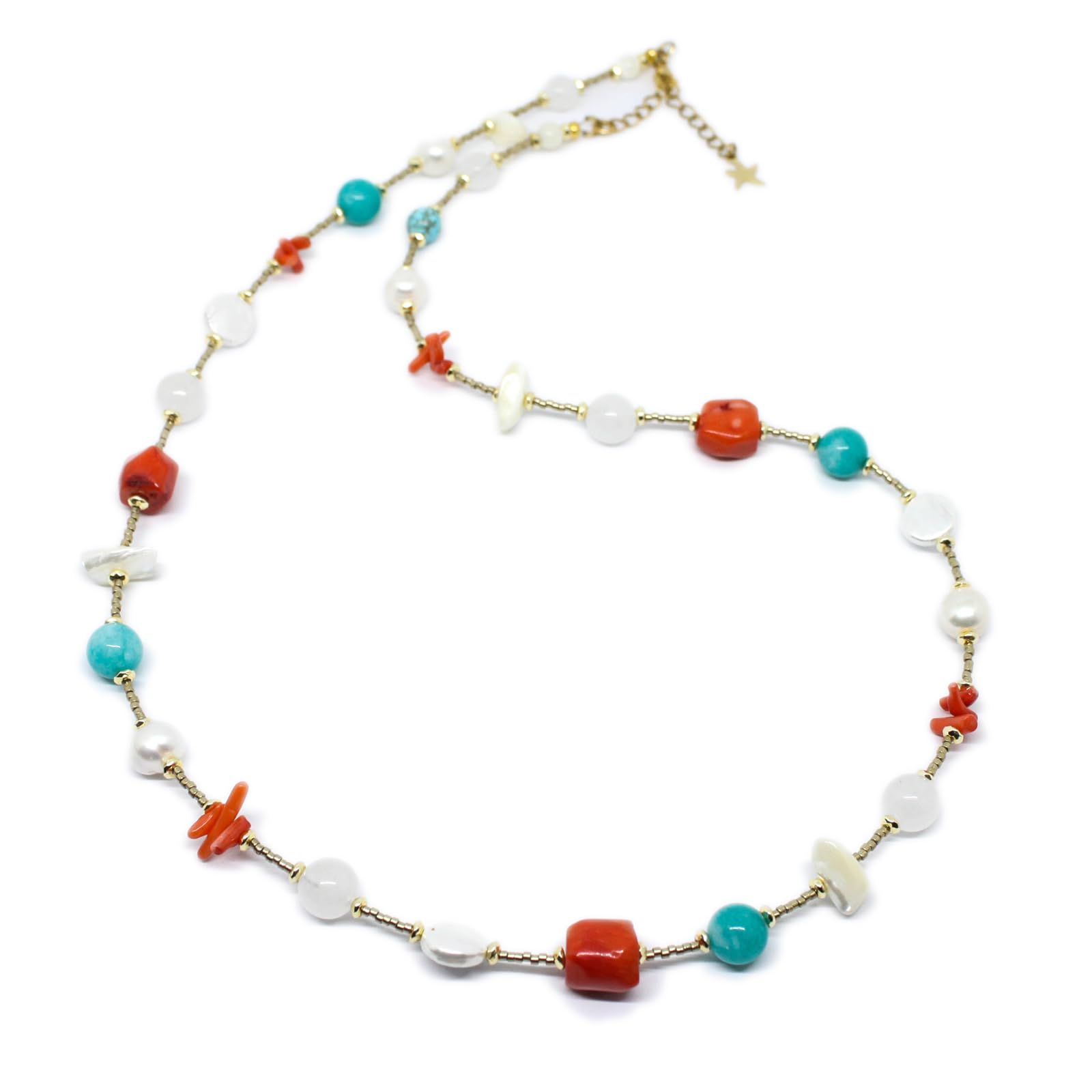 Collana Sandra Lunga Estiva da Donna Perle Turchese Corallo