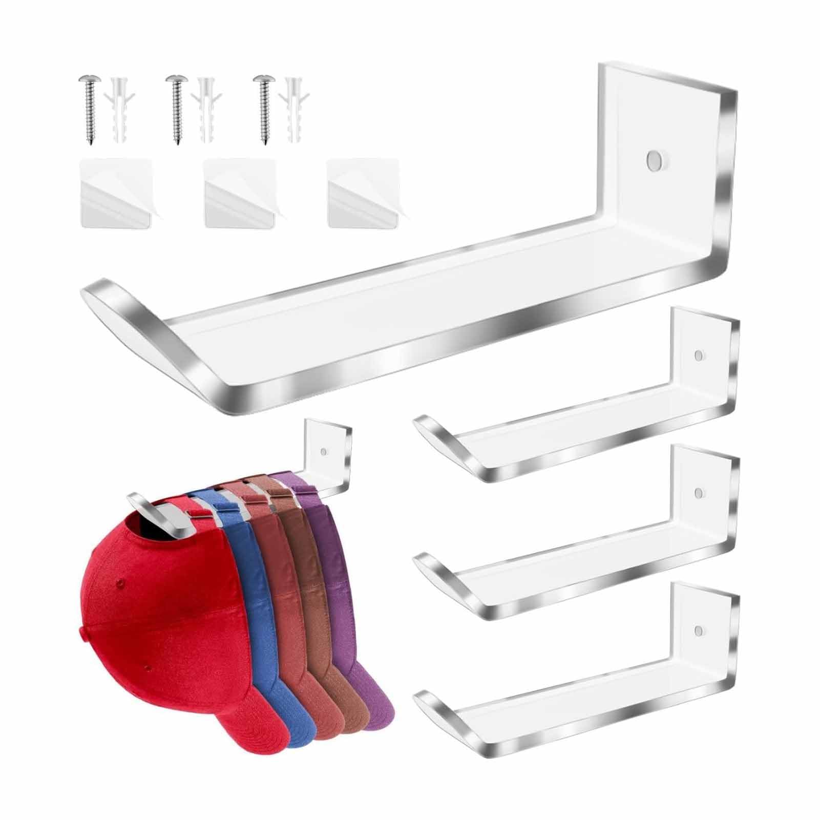 Topyond Acrylic Hat Organizer, 6pcs Adhesive Baseball Cap Hooks, Minimalist Wall Mounted Hat Hangers, Space Saving Hat Holder Storage for Home Office Use