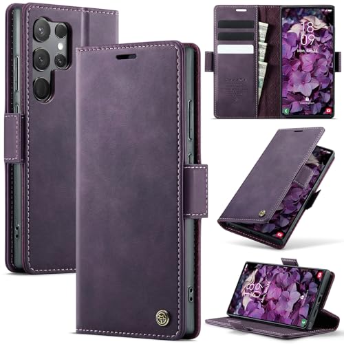 Cracedily Handyhülle für Samsung Galaxy S23 Ultra Hülle Premium PU Leder Klappbar Stoßfeste Tasche Flip Case [RFID Block...