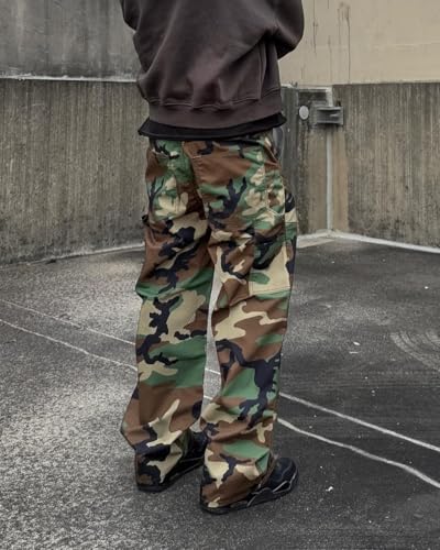 Men Camo Cargo Pants Baggy Wide Leg Hip Hop Skater Pants Loose Fit Trousers with Pockets4