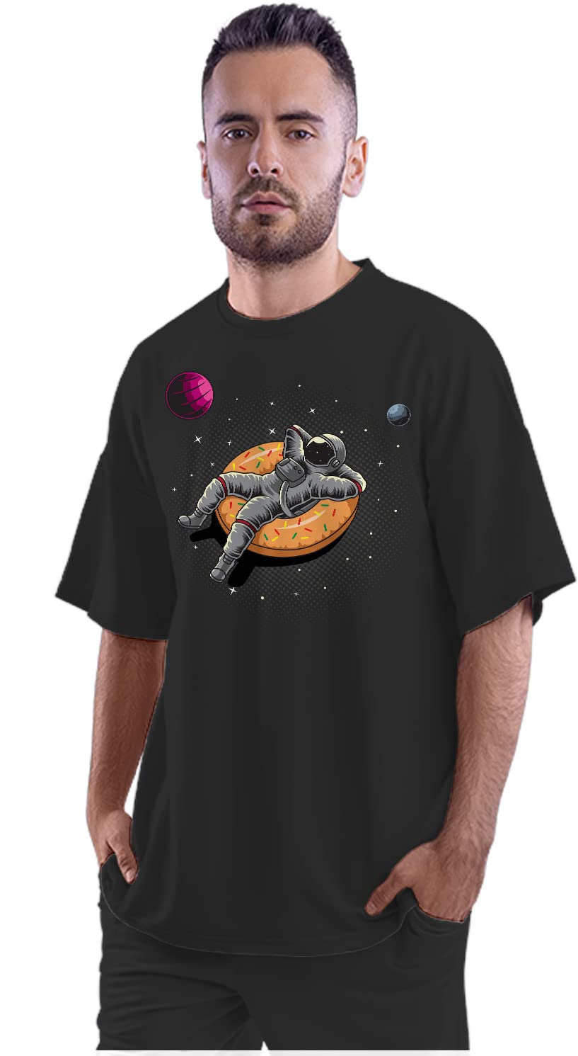 Heybroh Oversized T-Shirt Chill Astronaut On Floating Donut Men's Women's Unisex 100% Cotton
