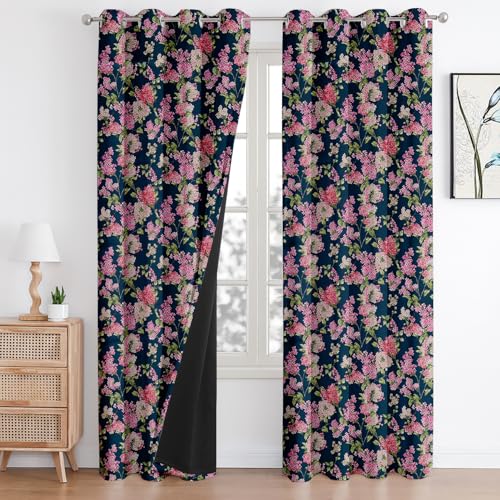Image of Cloth Fusion Printed 100% Blackout Door Curtains 8 Feet Long Set of 2, Room Darkening Parda with Stainless Steel Grommets for Home Decor (8x4.5 Feet, Blue Coral)