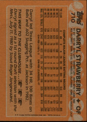 Amazon.com: 1988 Topps Baseball Card #710 Darryl Strawberry