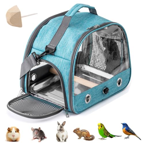 Transportin pájaros Plegable Bolsa transportadora Animales pequeños,Bolsa Porta Ave,Mochila para pájaros,Jaula De Viaje para Ave,Bandeja de Acero Inoxidable,Postes,1 Piedra Molar-Azul