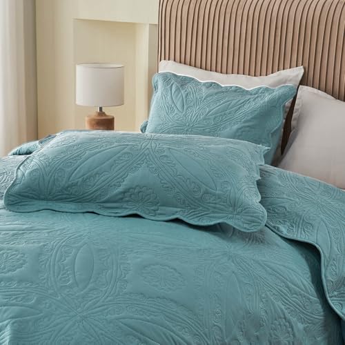 Kingnex Extra Wide Oversized King Bedspreads 128X120 For Tall King Or Cal King Bed Ultrasonic Quilted Coverlet Set 3 Piece Include 1 Quilt 2 Pillowcases Blue thumb #7