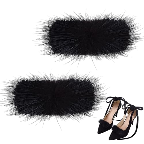 PH PandaHall 2 clips desmontables para zapatos, con pompón de piel, para decoración de zapatos, hebilla, rectangular, zapatos de felpa, dijes para zapatos de tacón alto, botas, sombreros, zapatos