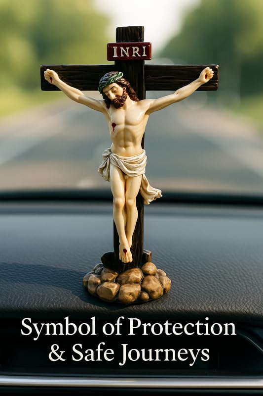 Image of Crucifix Jesus Christ Statue | Christmas Spiritual Idol for Home Church, Office Desk, Car Dashboard God Statue, Devotional Showpiece & Blessing Gift Dcor