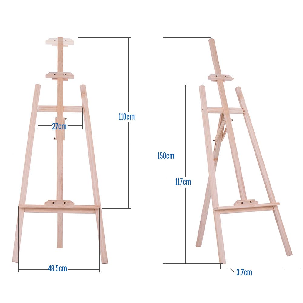 Caballete de madera para pintar | Caballete de arte resistente de 59 pulgadas para artistas | Soporte de dibujo de pino NZ para estudio/exterior/exposición | Soporte de lona ajustable