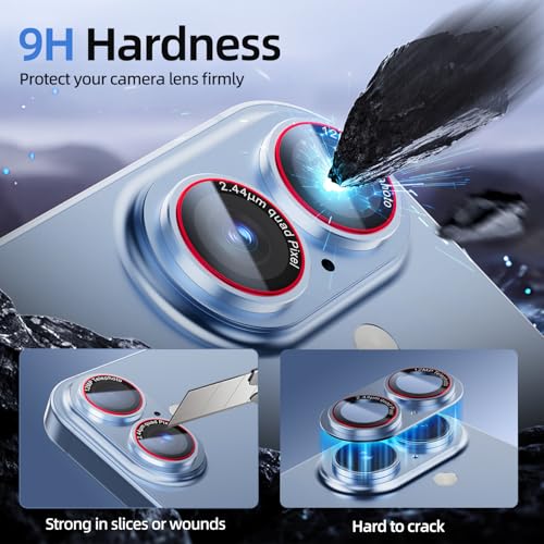 Image of HelloDeere 9H High-alumina Tempered Glass Camera Lens Protector for iPhone 17 Lens, Military-Grade Shatterproof with Strong Adsorption, Full Coverage Case-Friendly Cover (Light Blue, 17-2 Pack)