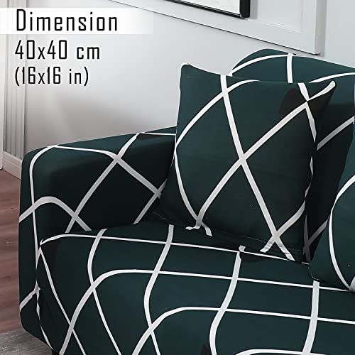 Image of HOKIPO Polyester Blend Stretchable Cushion Cover for Sofa 16 inch x 16 inch, Pack of 4 (AR-4098-D22*4),Blue