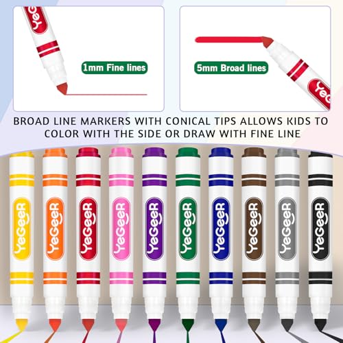 Image of YEGEER 240 Count Washable Markers Bulk - 10 Assorted Colors, Broad Tip Markers for Kids, School and Teacher Classroom Supplies, Perfect for Art and Coloring.(240)