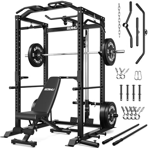 Image of C1-V4 Power Cage, 2000LBS Squat Rack with LAT Pulldown, Multi-Function Weight Cage Strength Training Machine, Workout Cage with More Attachments for Home Gym Garage