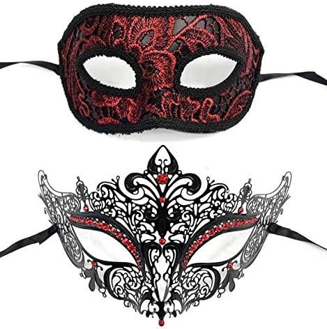 Lover Masquerade Mask Black & Red Couple Luxury Laces Men & Women Metal Mask