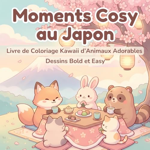 Moments Cosy au Japon: Livre de Coloriage Kawaii d’Animaux Adorables | Dessins Bold et Easy | Chats, Lapins, Ours et Adorables Personnages | Paysages et Décors Japonais | Pour Adultes et Adolescents