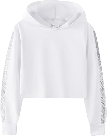 Noomelfish Girls Sparkle طويل الأكمام قمم المحاصيل هوديس مزروعة بلوفر بلوزات 5-14 سنة