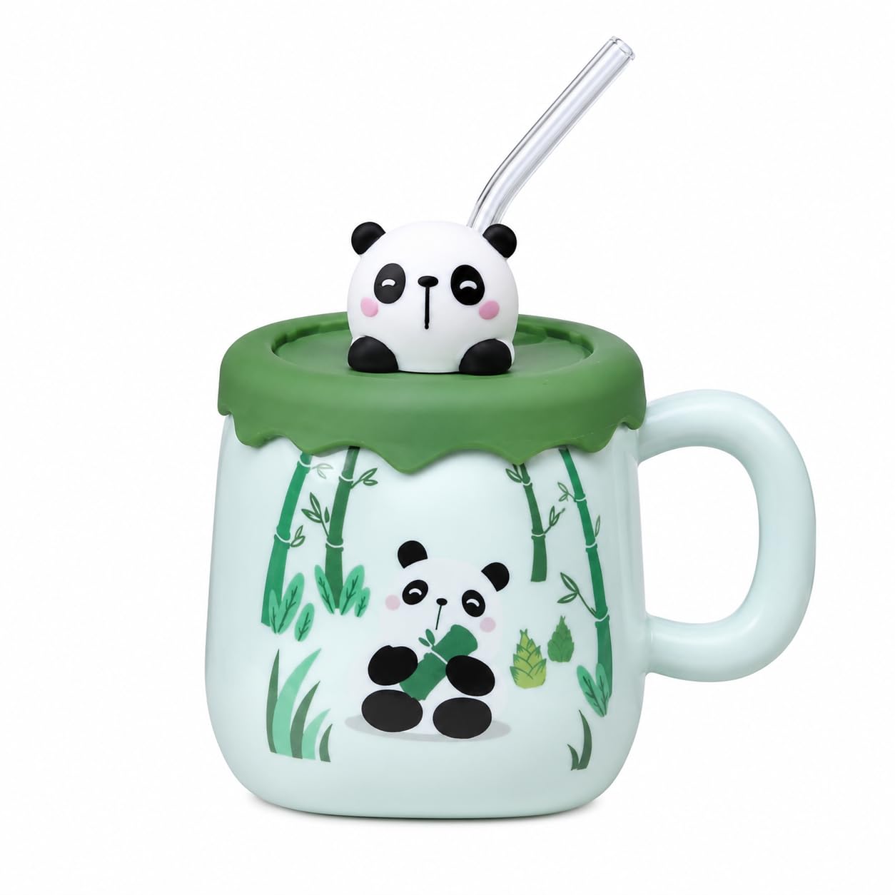 Vasukie Panda Coffee Mug with Silicone Lid & Glass Spoon, Mugs for Coffee, Rakhi for Brother, Birthday Gift, Ceramic Mug, 3D Panda Lid Coffee Mug (Silicone Panda Mug)