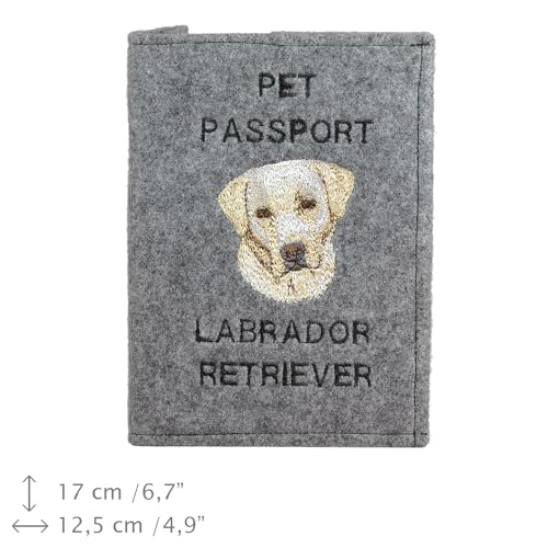 Art-Dog Hundepasshülle - Handgefertigte Filzhülle mit gesticktem Muster - Tierärztliche Reisepasshülle für Hunde - 17x12,5cm - Labrador Retriever