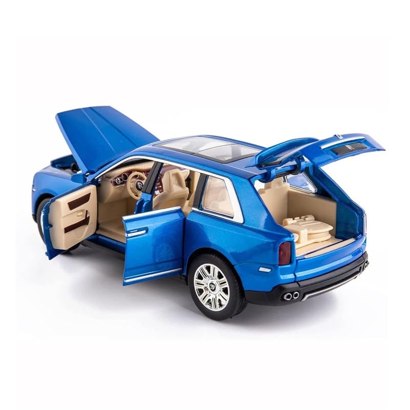 Image of Kids Model 1:24 RR Cullinan Die Cast Metal Car Pull Back Action Opening Doors with Realistic Engine Sound Lights Toy Car Gift for Boys - Blue