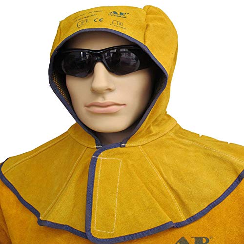 MRlegendary Capucha de Soldadura, Casco Safey ignífugo Casco de Soldadura Protector Capucha de Soldadura con Cuello Hombro Drapeado Capucha de Cuero de Cuero de Vaca para Soldador
