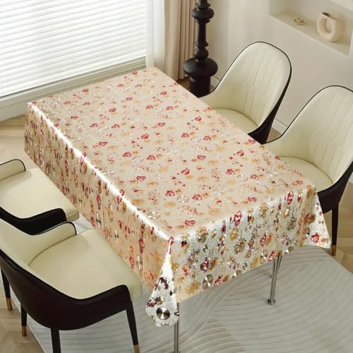 Image of Dakshya Industries PVC Waterproof Withoutlace Dining Table Cover (Size - 54X78 Inch) Rectangle 6 Seater Heat Rasistant, Red & Golden