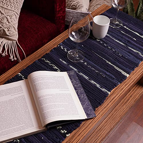 HOMEMONDE-Chindi-Table-Runner-14-x-72-Inches-Recycled-Cotton-Reversible-Rustic-Vintage-Style-Tabletop-for-Parties-Dining-Table-Wedding-Navy-Blue HOMEMONDE Chindi Table Runner 14 x 72 Inches Recycled Cotton Reversible Rustic Vintage Style Tabletop for Parties Dining Table Wedding Navy Blue