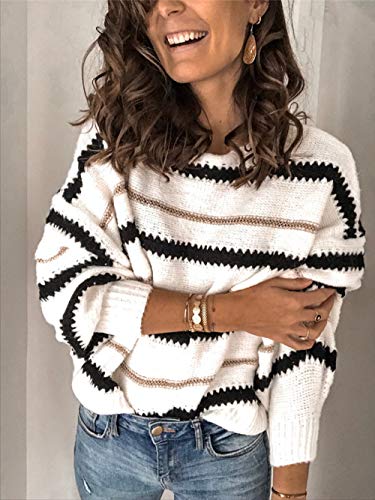 Image of PRETTYGARDEN Women's V Neck Striped Knit Pullover Sweater