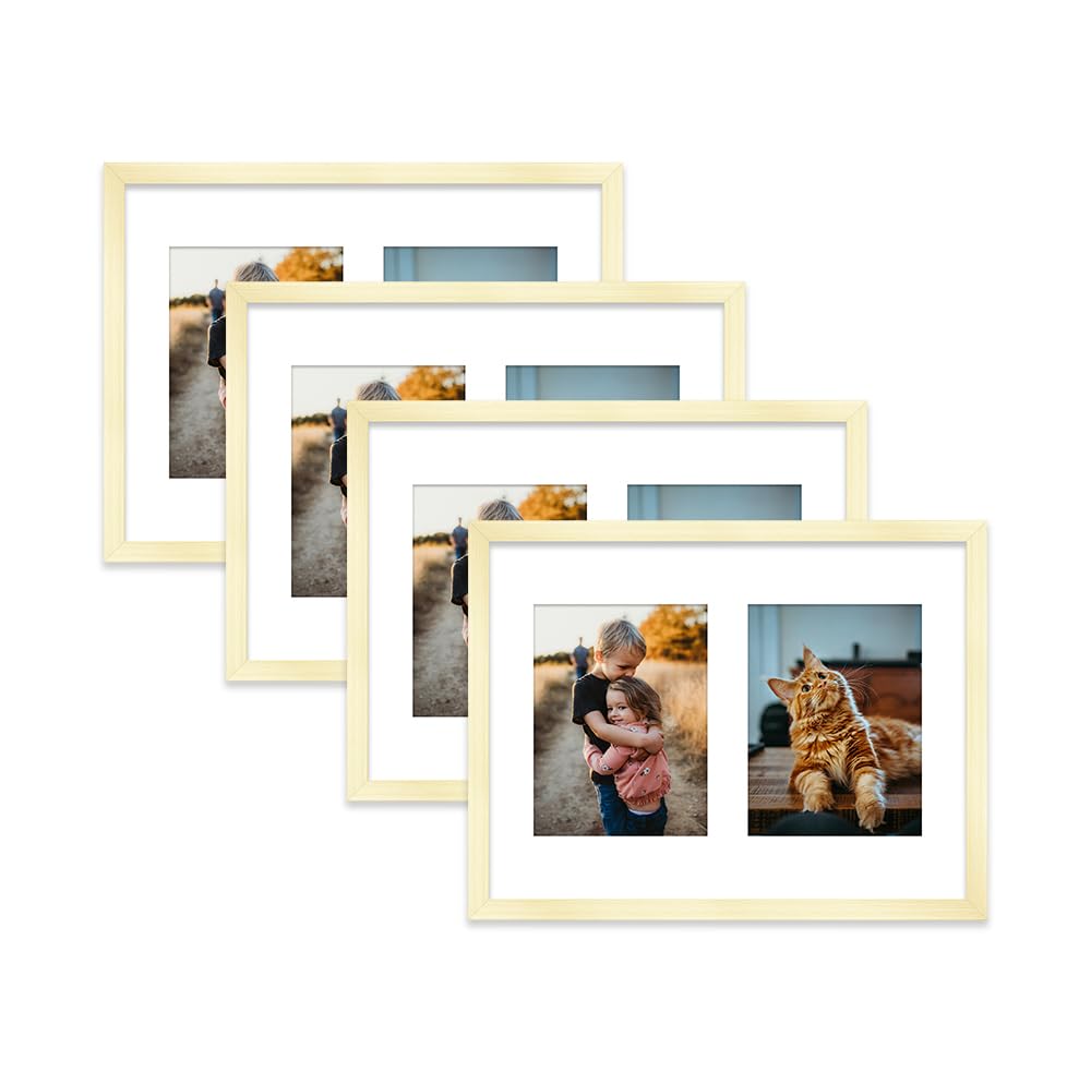 Gold Multi Photo Frame - Holds 2 x 8x6 Pictures, Family Collage Picture Frame for Wall Display, 16x12 Frame size, Set of 4