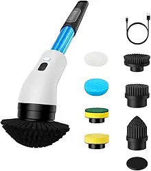 Esfregão Elétrico 7 em 1 com Dispenser de Sabão Sem Fio 360° Escova de Limpeza Pesada Janela Banheiro Cozinha Rápido Multiuso Recarregável Giratória Potente