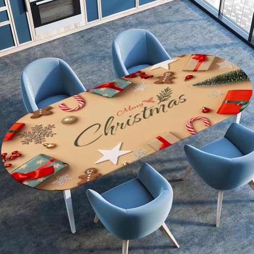 Treer WeihnachtenTischdecke Oval mit Elastischem Rand, Fleckschutz...