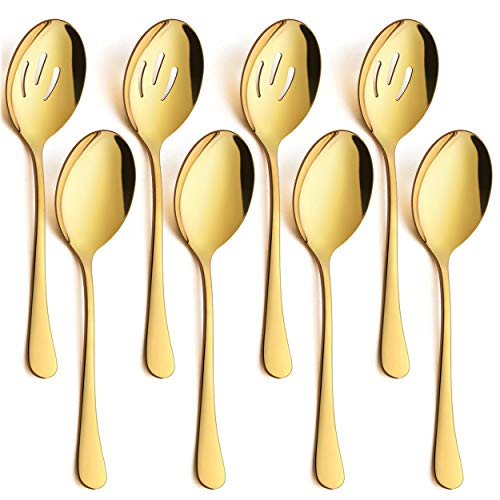 LIANYU 8-Piece Large Gold Serving Spoons Gold Slotted Serving Spoons 98Inch Stainless Steel Serving Utensils for Party Buffet Restaurant Banquet Dinner Catering Dishwasher Safe