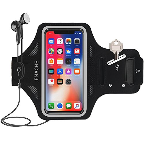 iPhone 12 Mini Armband, JEMACHE Water Resistant Gym Running Workouts Thin Phone Arm Band for iPhone 12mini (5.4 inch) with Key Holder (Black)