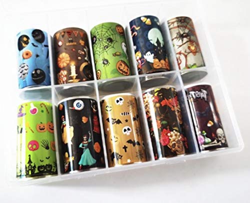 NAIL FOIL HALLOWEEN. 10 ROLLS IN BOX. NAIL ART STICKER. NAIL WRAP. NAIL DECORATION