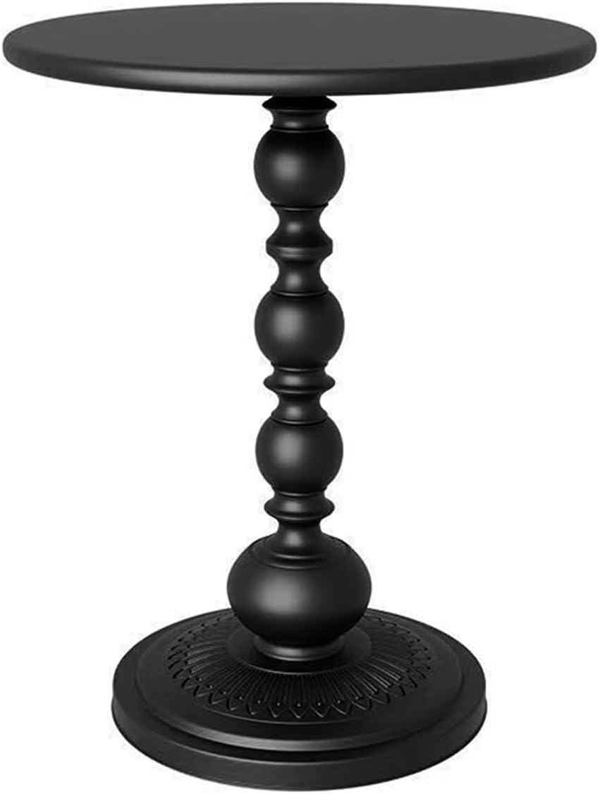 Rustic Mid-Century Metal Coffee Table, Column Vintage Pattern Matte Black End Table Round Side Table for Bedside or Sofa, Modern Accent Table Bar Table for Small Space Living Room Bedroom Patio