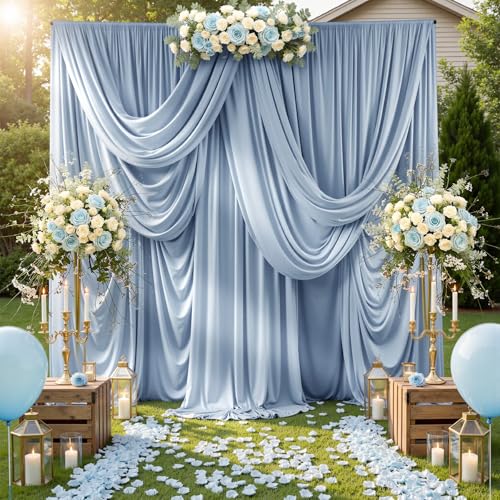 Image of 10ftx15ft Dusty Blue Backdrop Curtains for Parties, Wrinkle Free Polyester Photo Backdrop Drapes 2 Panels 15 ft Long Back Drop Cloth Drapery for Wedding Birthday Photography Background Party
