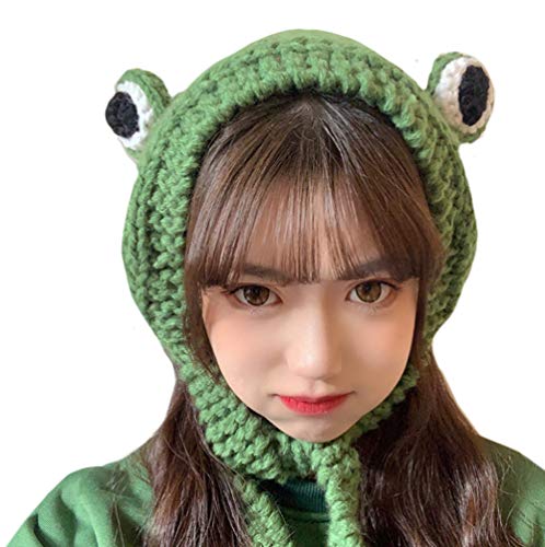 Women Girls Crochet Knitted Winter Headband Hat Beanie Cute Cartoon Frog Big Eyes Earflap Cap Photo Props