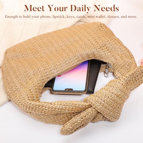 Bolso de mano tejido de paja para mujer miniatura 7