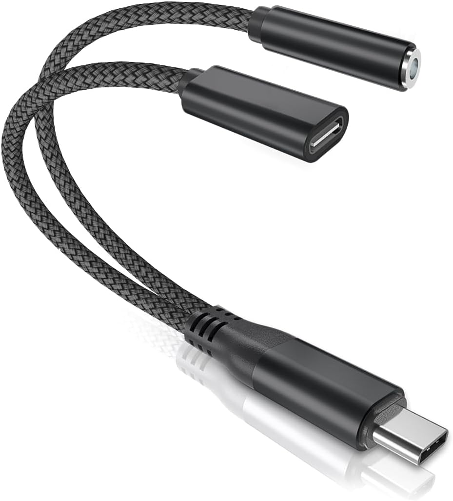 POWERQ Adattatore USB-C a Jack Cuffie 3.5 mm 2-in-1 AUX con Ricarica Rapida - Compatibile con Galaxy, Note e altri