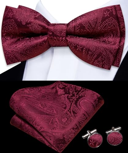 Image of Dubulle Mens Paisley Striped Bowtie Set Pre-tied Bowtie for Men and Pocket Square Set Wedding Business