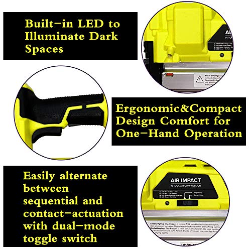 BHTOP Cordless Nailer & Stapler- 2 in 1 18Ga Heavy Tool With 18Volt 2Ah Lithium-ion Rechargeable Battery Air Cylinder(Charger and Carrying Case) (Yellow 2 Batteries)