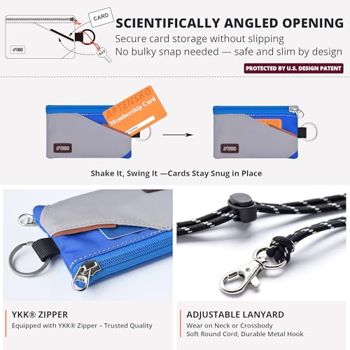 Image of RFID Blocking Travel Wallet with Adjustable Lanyard, Small Nylon Zipper Pouch and Badge Holder for ID, Credit Cards, Cash, Keys, Commuters (Grey+Blue)
