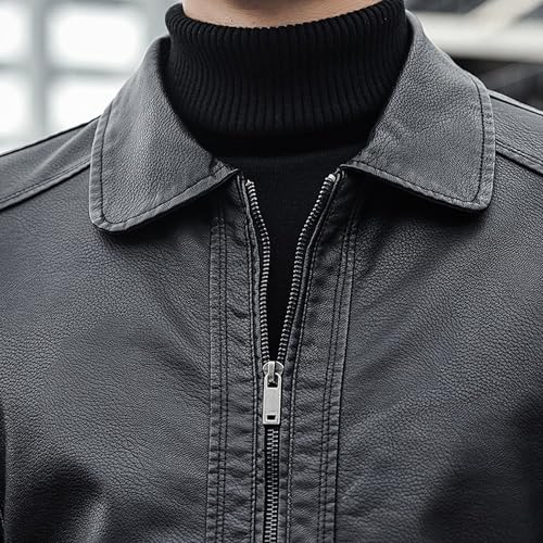 Men Classic Lapel PU Leather Coat Casual Stand Collar Faux Leathers Jacket Regular Casual Faux Moto Jackets4