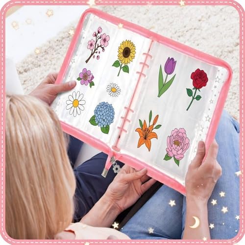 Image of Feifeiya 3 Pack 3 in 1 Sticker Storage Organizer Binder A5 Reusable Sticker Collecting Book Album Holder with Zipper Cards Keeper with 140 Pockets(Pink Black Purple)