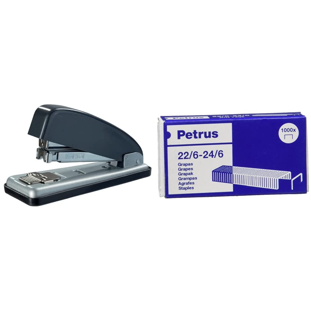 Grapadora de sobremesa Petrus modelo 226 gris plata y mil grapas universales 7