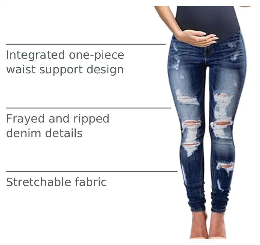 Image of Maternity Jeans Over The Belly Slim Stretch Maternity Work Pants and Pocket
