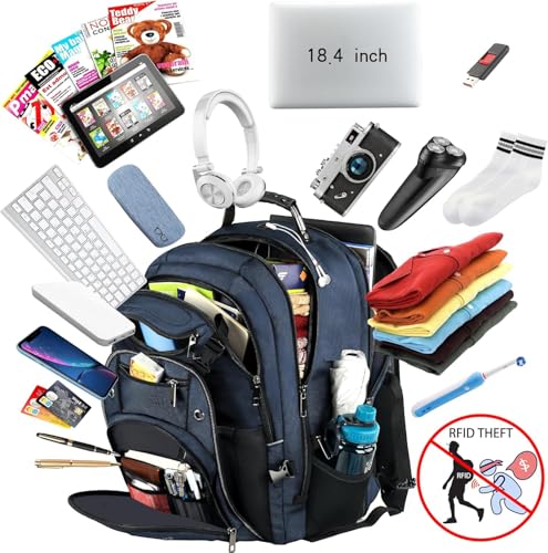 Image of VECKUSON 18.4 Laptop Backpack for unisex, 60L Extra Large Gaming Laptops Back Bag,TSA Friendly Flight Approved and RFID Anti-Theft Pocket Heavy-duty Pack,21.3 * 15.7 * 11.8inch Blue
