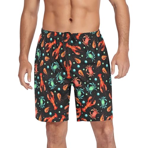 Men's Pajama Shorts Lobsters Crabs Shrimps Sleep Shorts Soft Comfy Lounge Pjs Bottoms Pajama Pants with Pockets